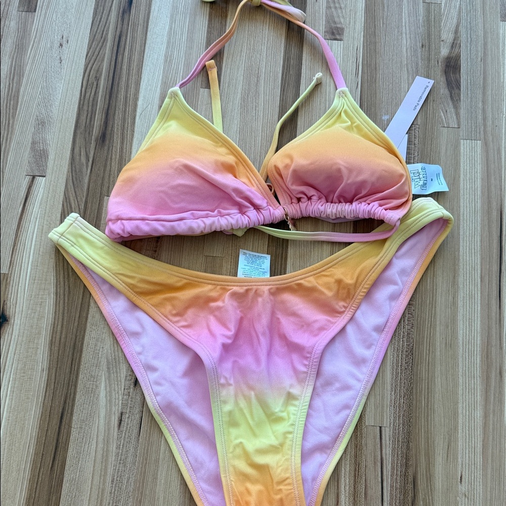 Gradient Triangle Bikini Set - Yellow Pink Orange Ombre